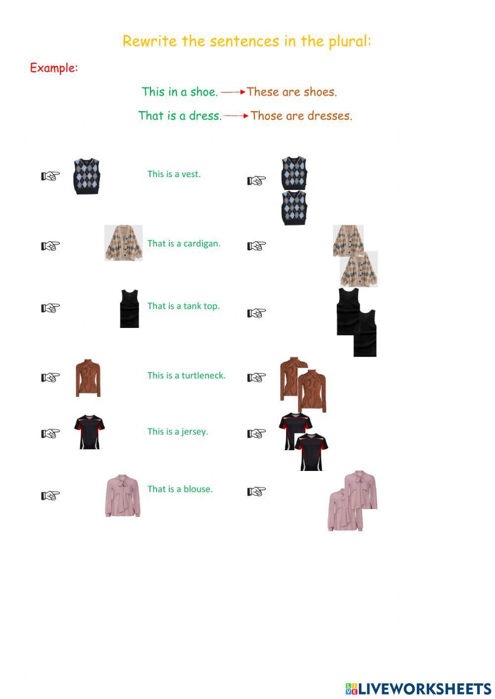 This-these-that-those. Rewrite the sentences in the plural