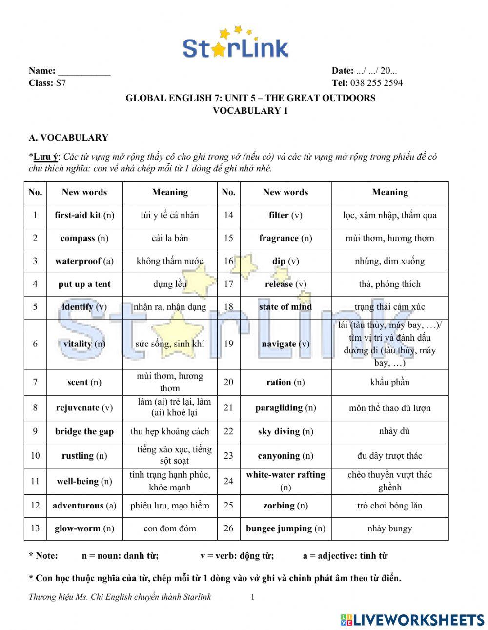 Foreign Teacher - S7 - Week 14 - U5 - Vocabulary 1
