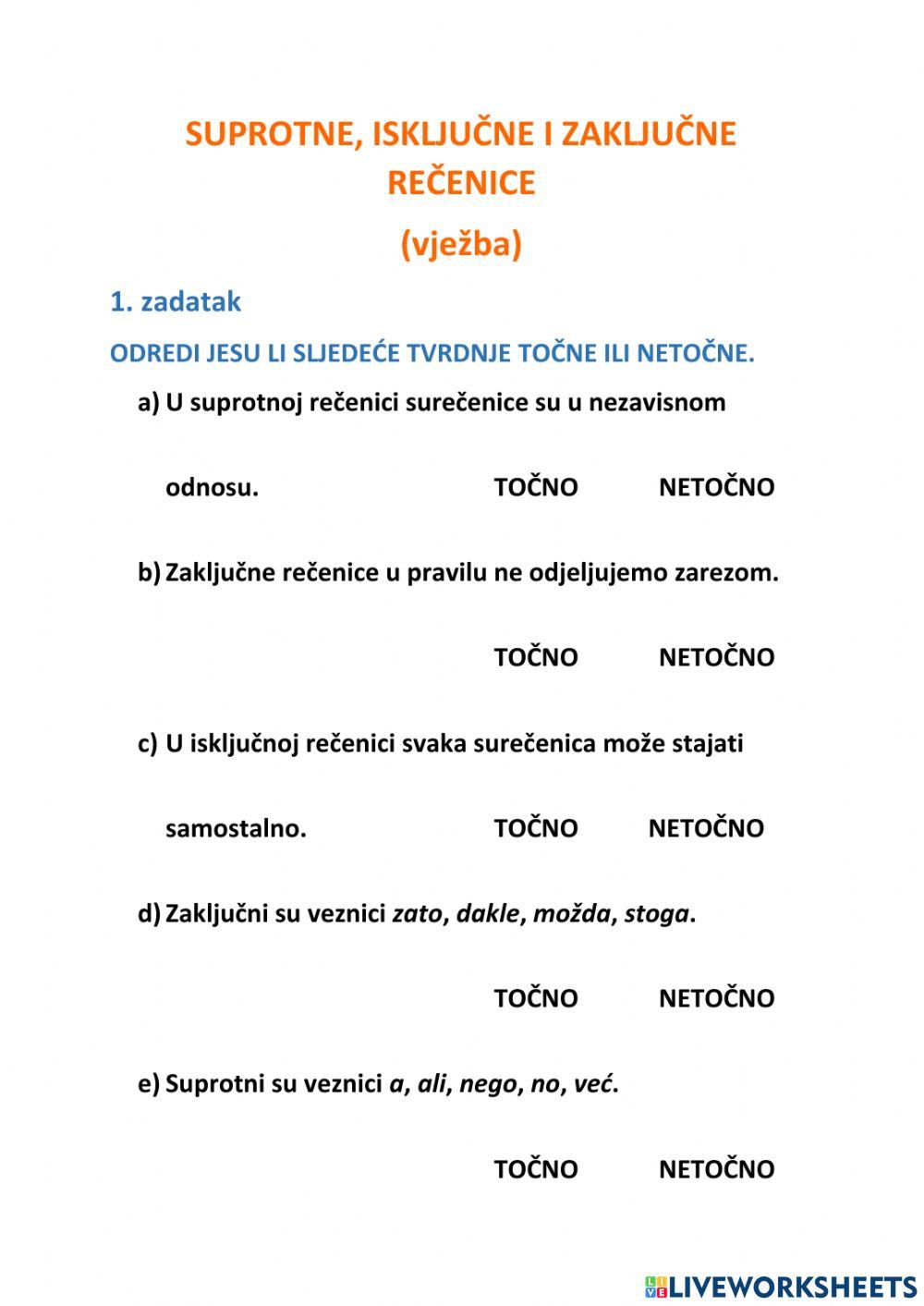 Suprotne, isključne i zaključne rečenice - 8.