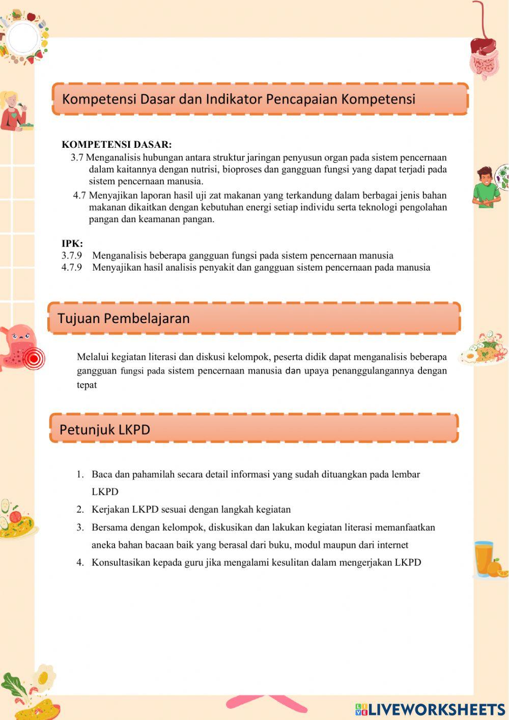 LKPD Penyakit dan gangguan sistem pencernaan