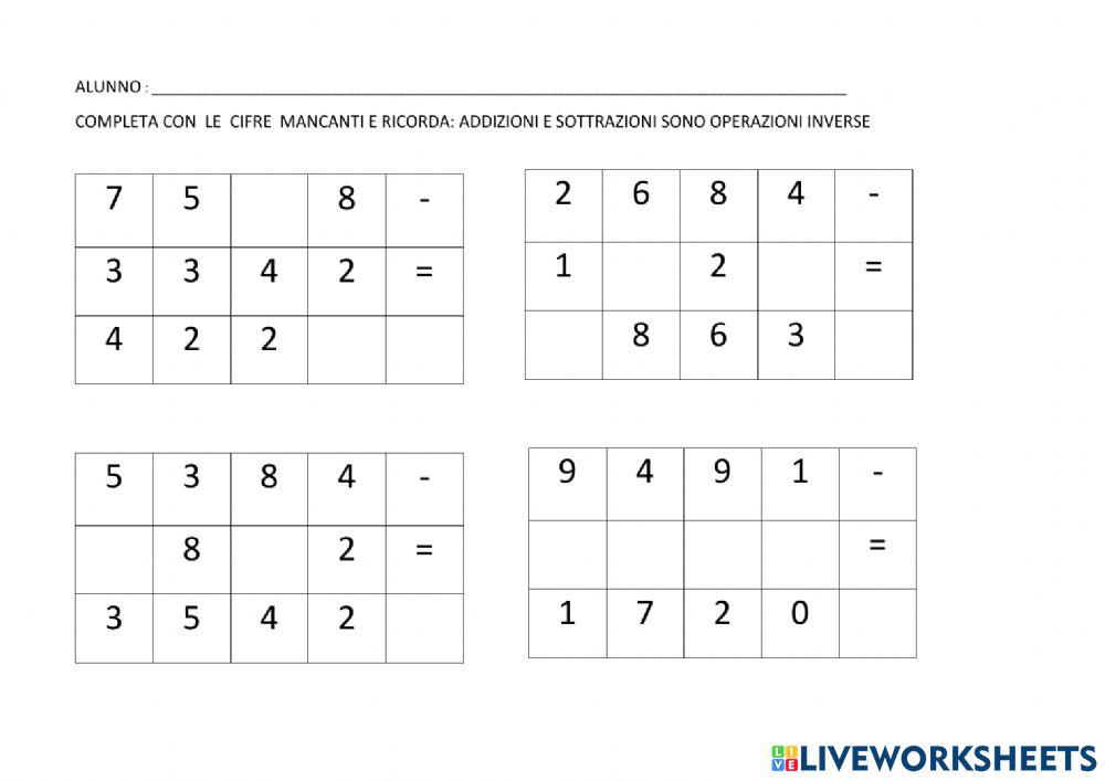 Addizioni e sottrazioni, divisioni e moltiplicazioni operazioni inverse