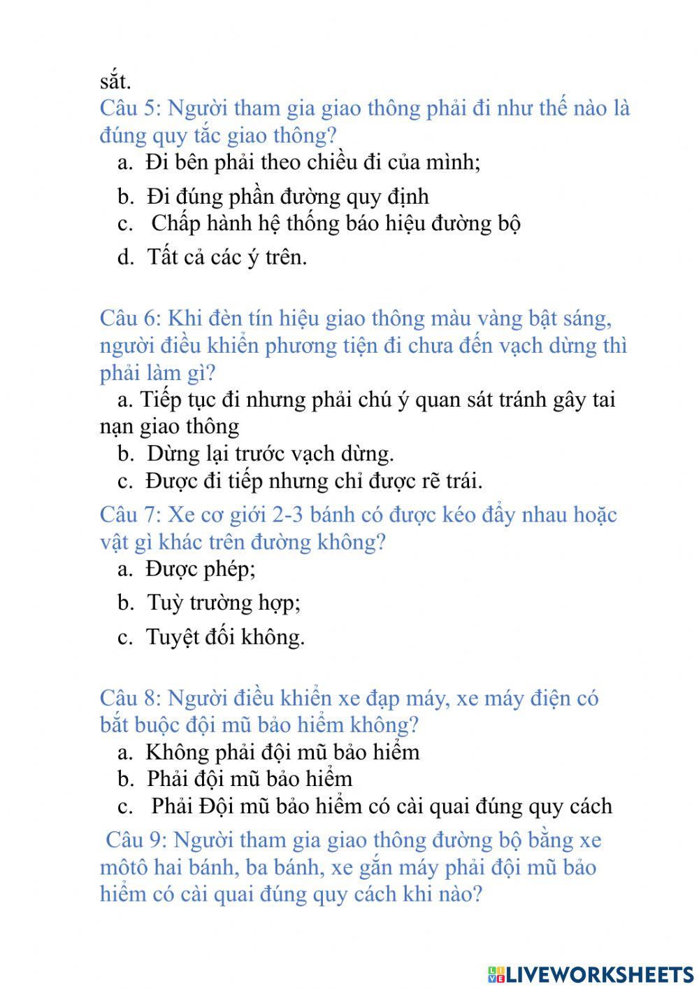 20 Câu An Toàn Giao Thông (phần 1)