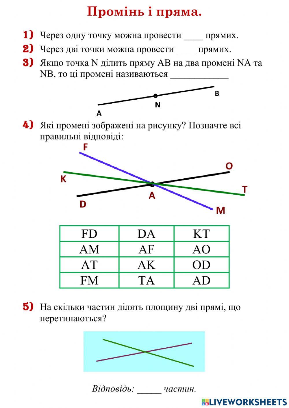 Промінь. Пряма.