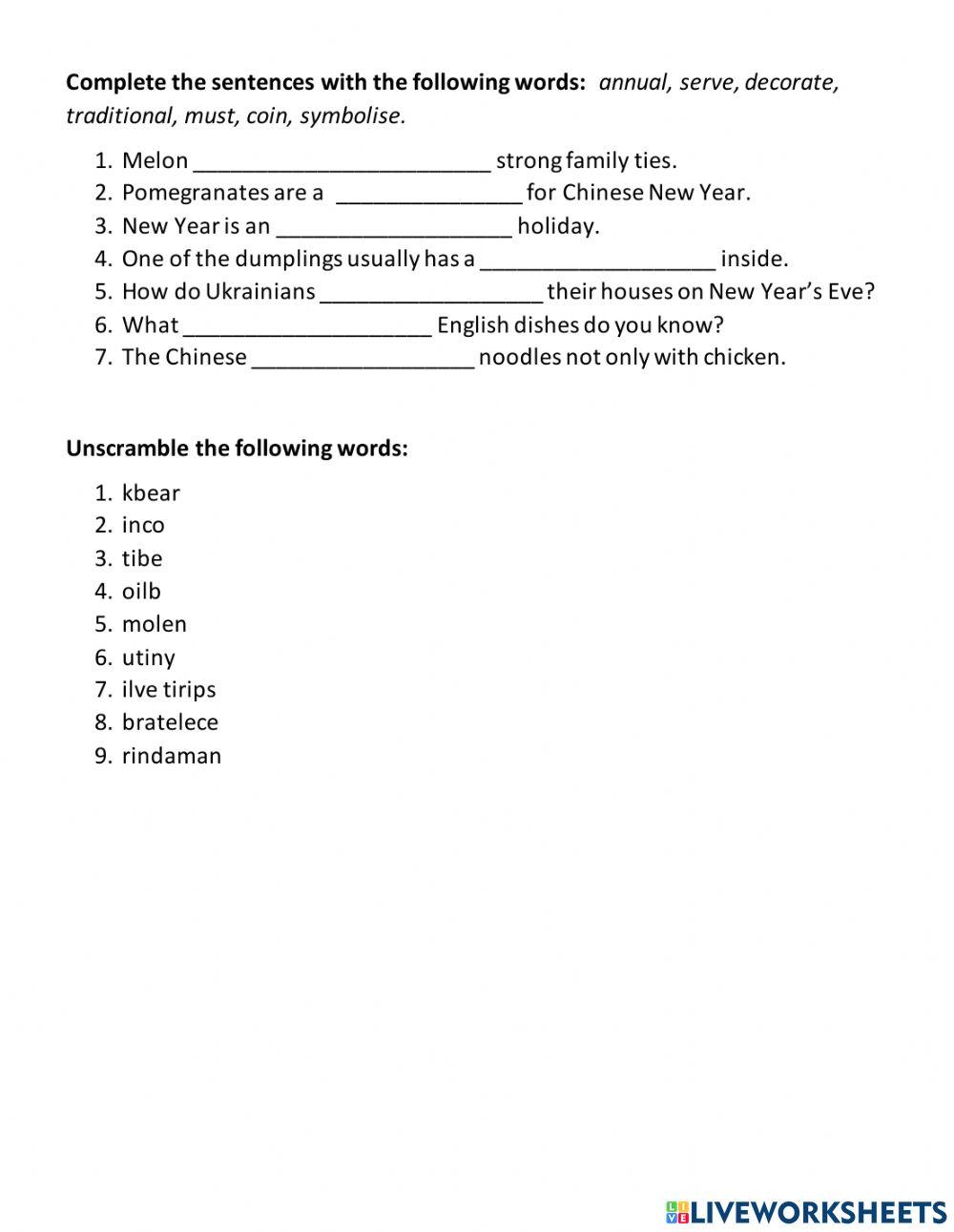 vocabulary for chinese new year
