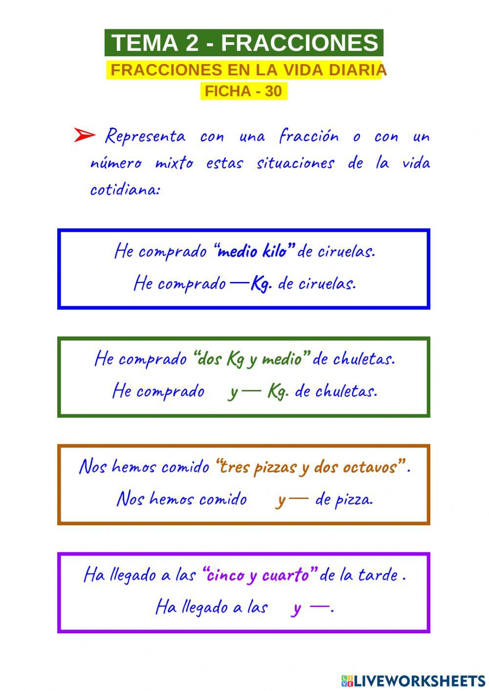 Fracciones en la vida diaria