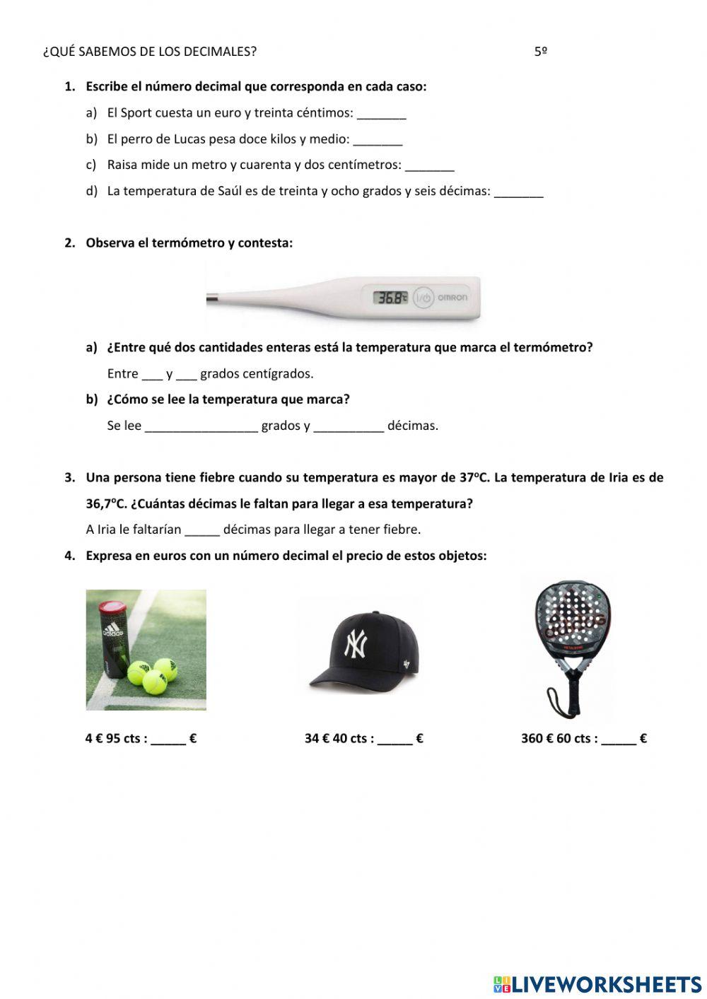 Activación de conocimientos previos (decimales)