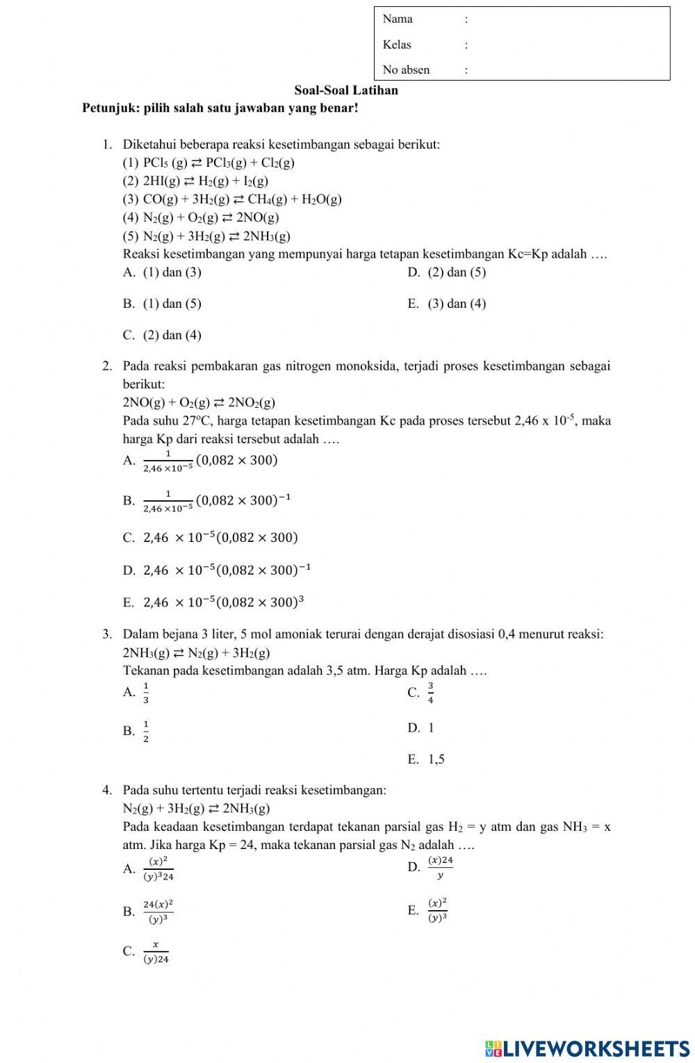 Soal Kesetimbangan Kimia