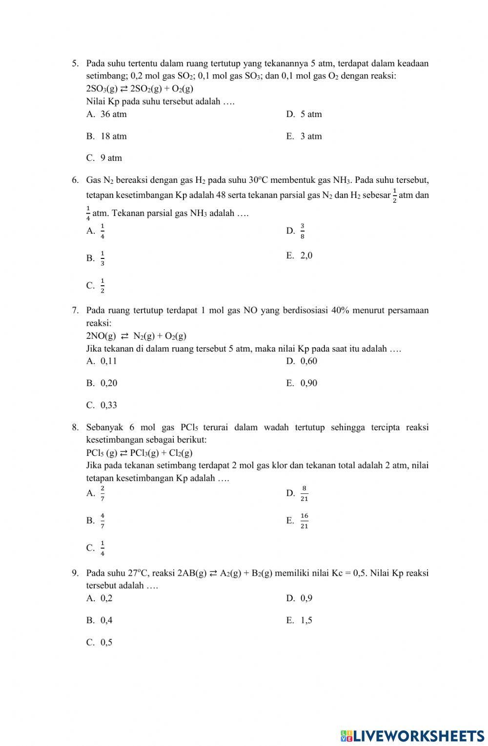 Soal Kesetimbangan Kimia