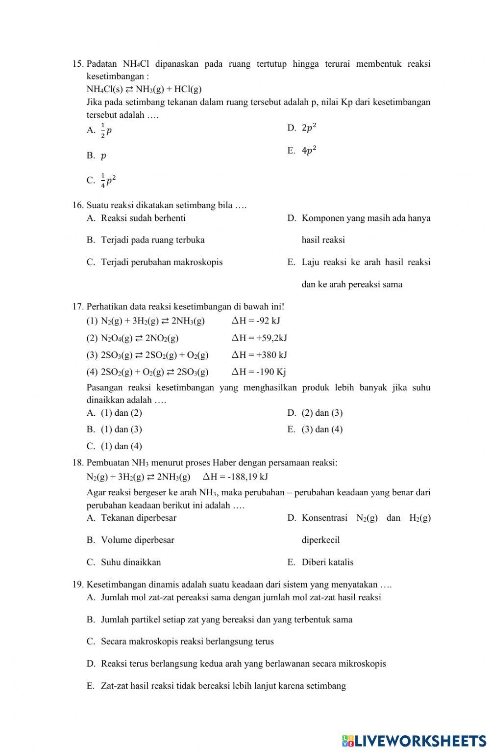 Soal Kesetimbangan Kimia