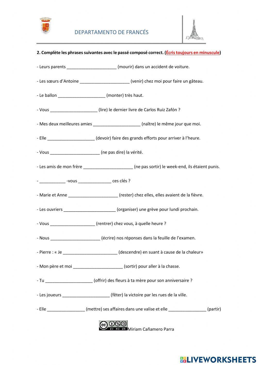 Passé Composé. Exercices