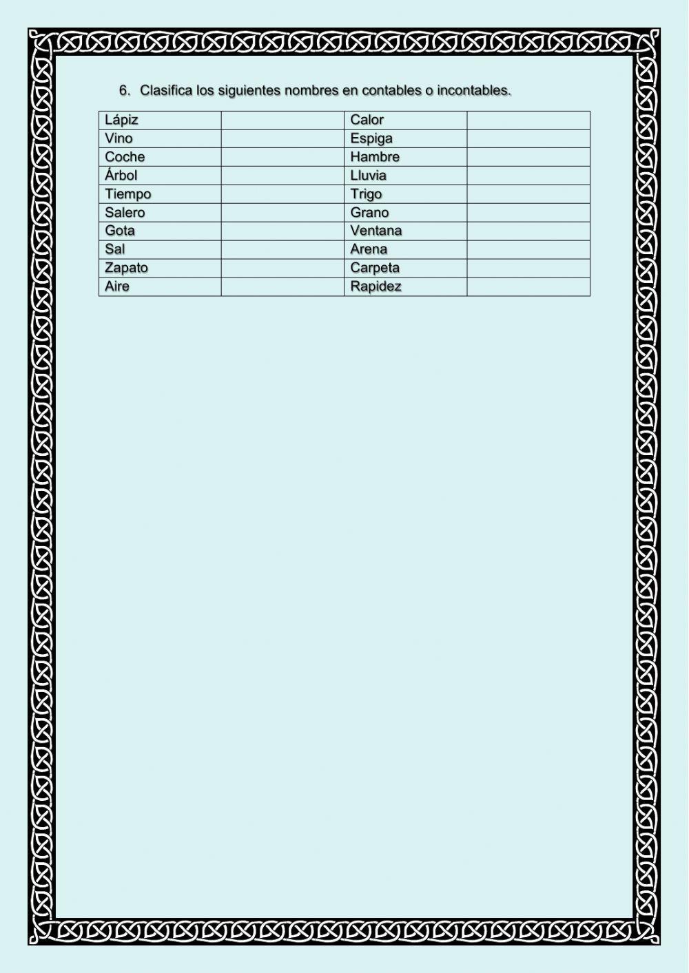 El sustantivo: clasificación
