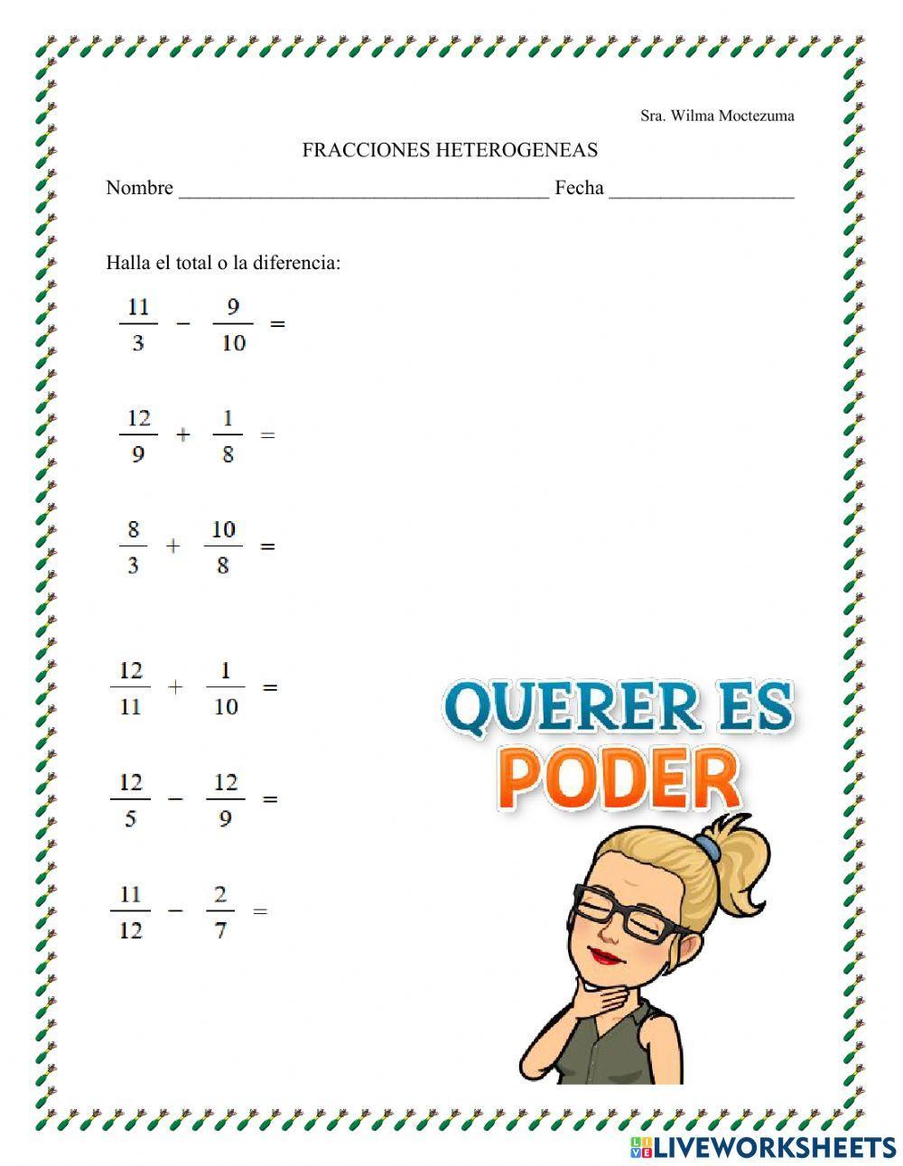 Sumar y restar fracciones heterogéneas