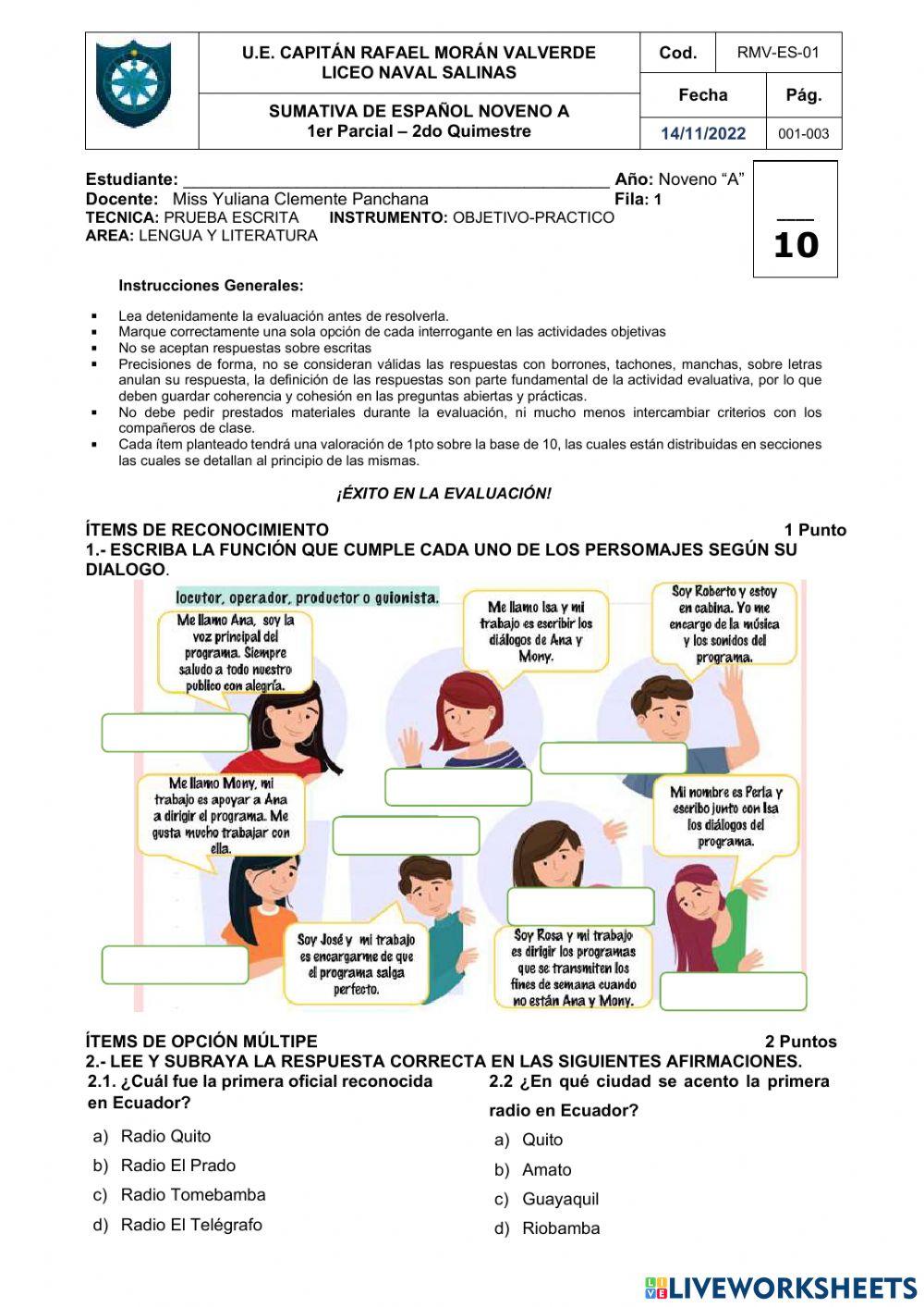 Evaluacion 1P-2Q ESPAÑOL