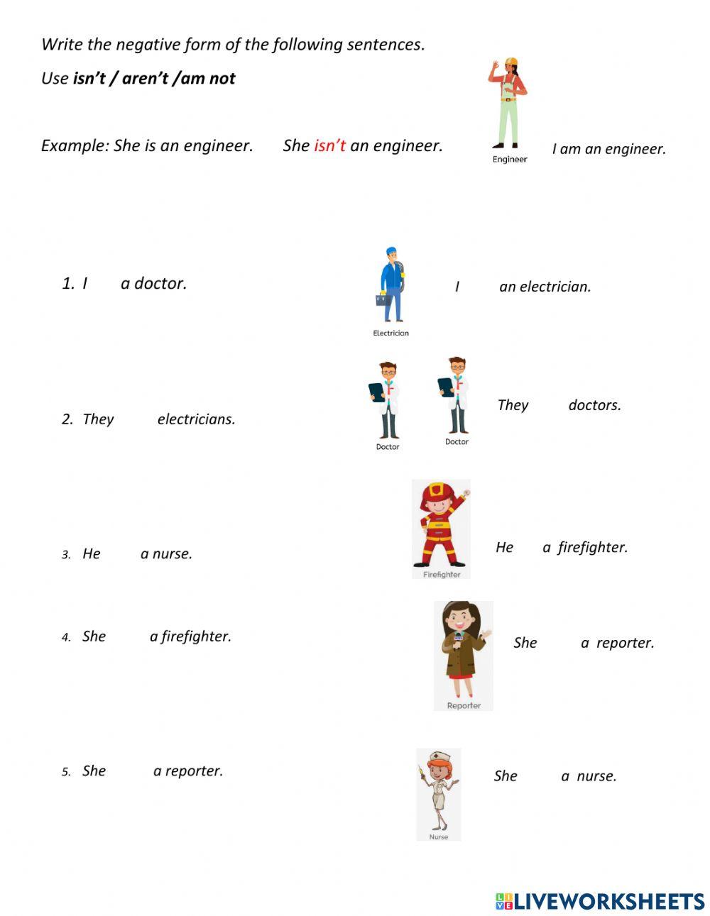 Jobs verb to be negative form