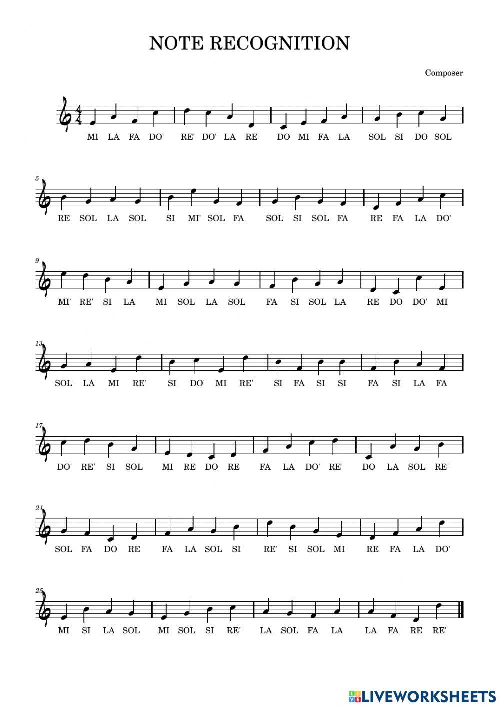 Reconocer notas pentagrama