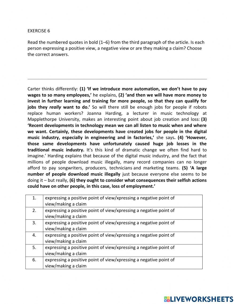 IE1, Unit 7, Reading, Exercise 6