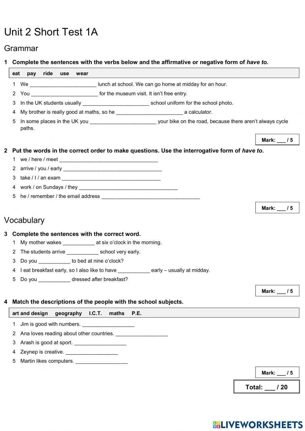 3rd Solutions Ele-Unit 2 - Short test 1