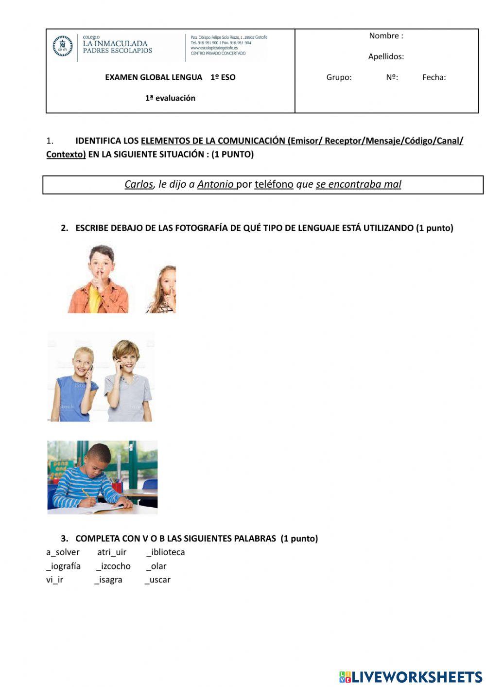 Examen lengua 1º eso adaptado