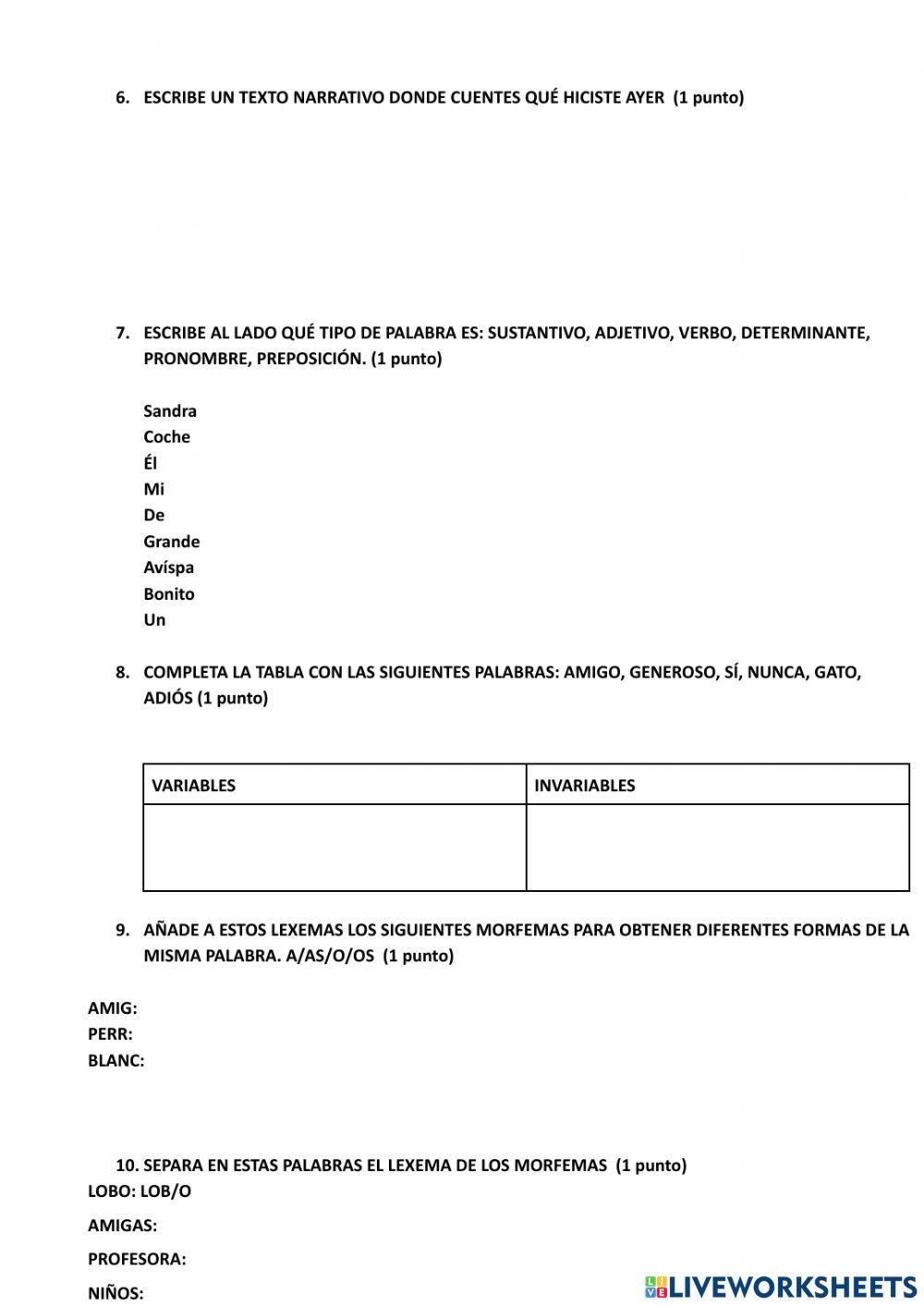 Examen lengua 1º eso adaptado