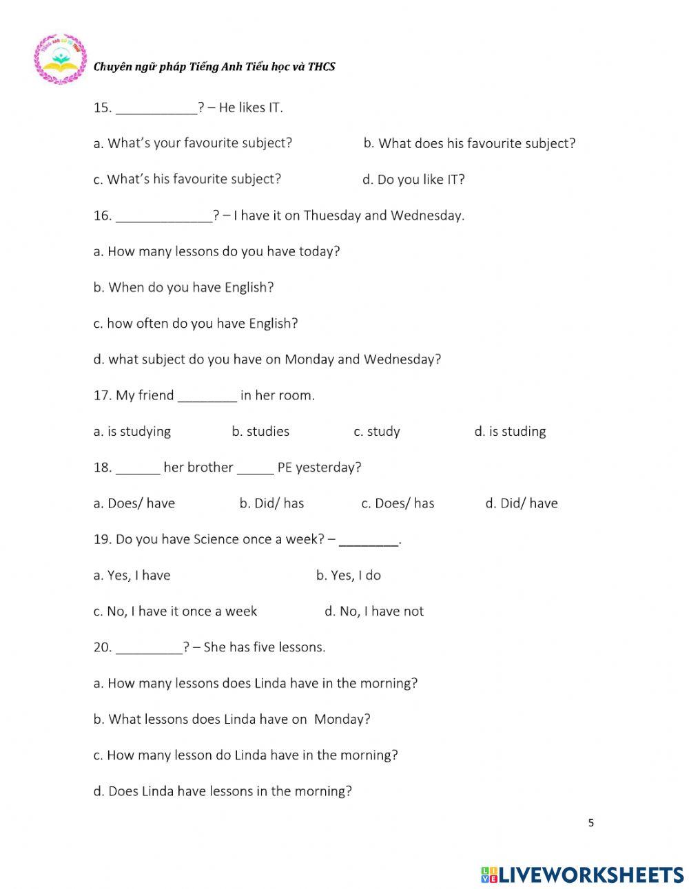 TA5.U6 how many lessons do you have today