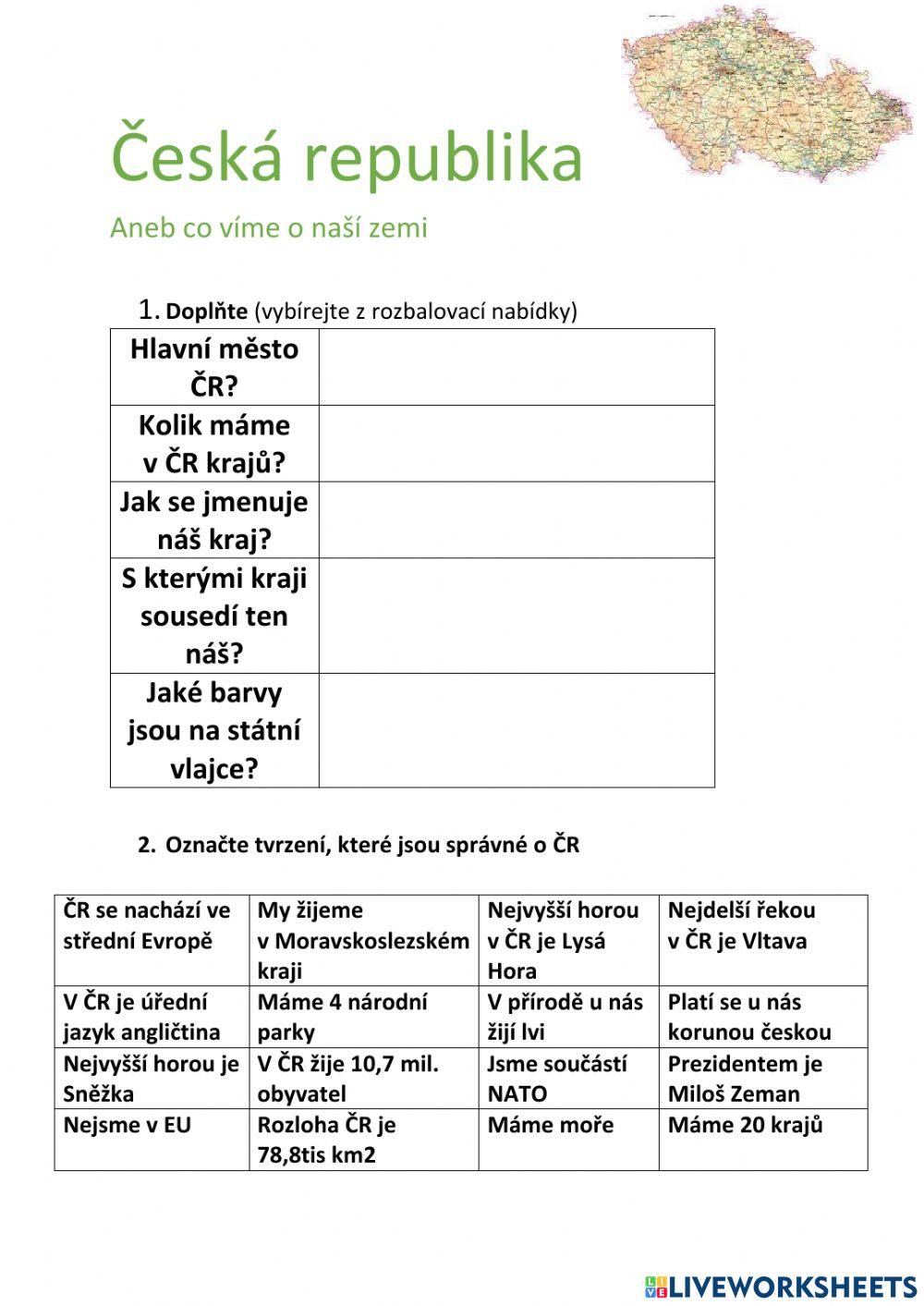 Pracovní list - Česká republika