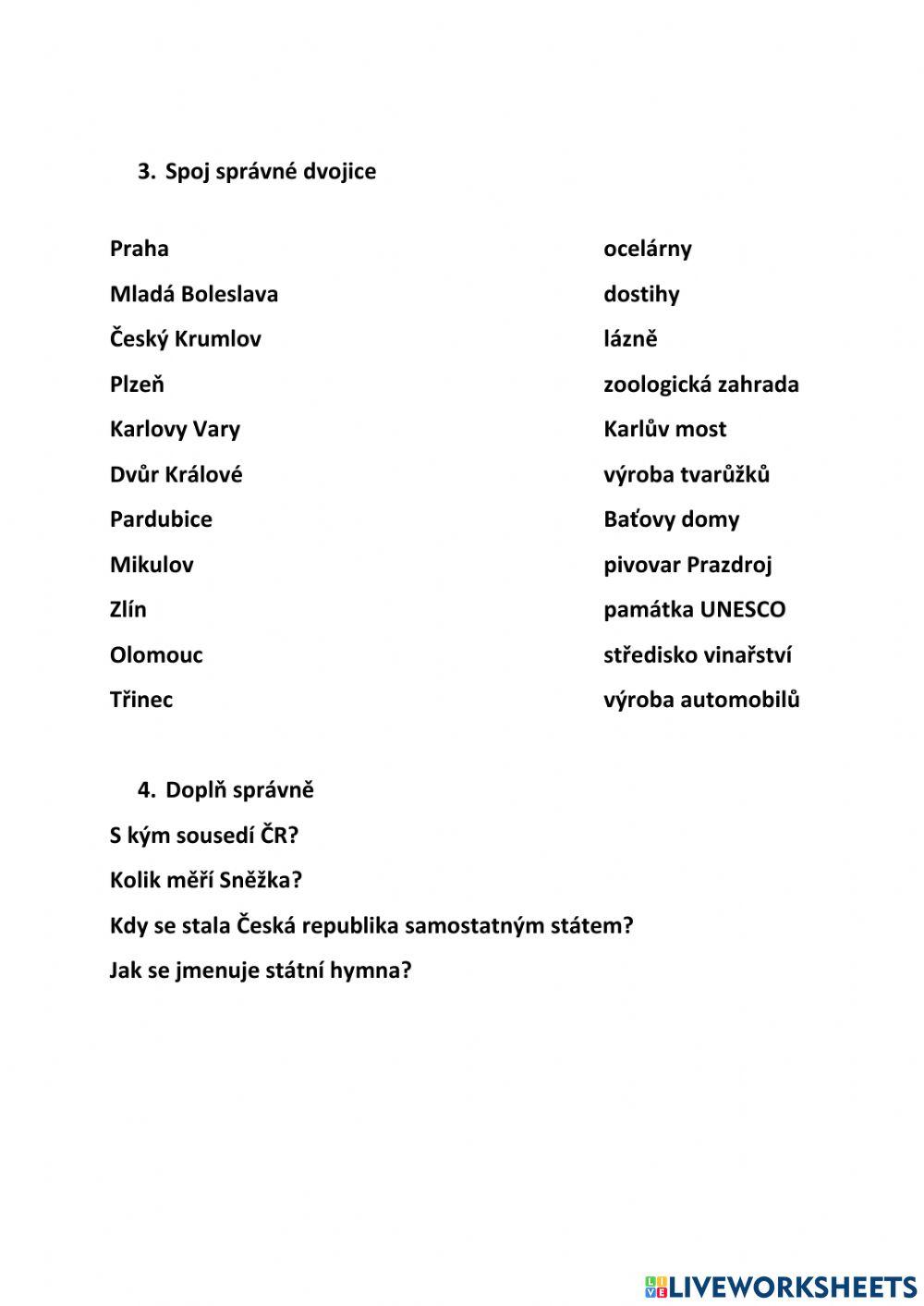 Pracovní list - Česká republika