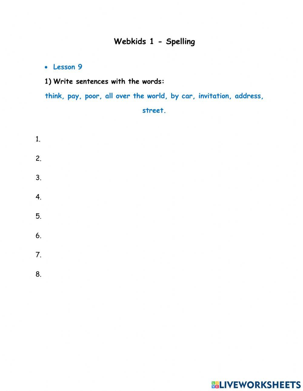 Webkids 1 - Spelling Unit 9