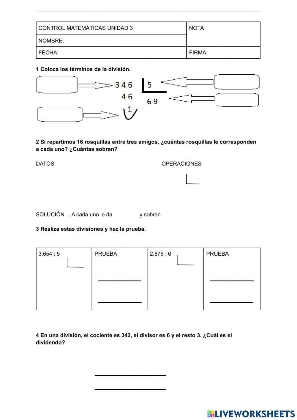 Control de divisiones