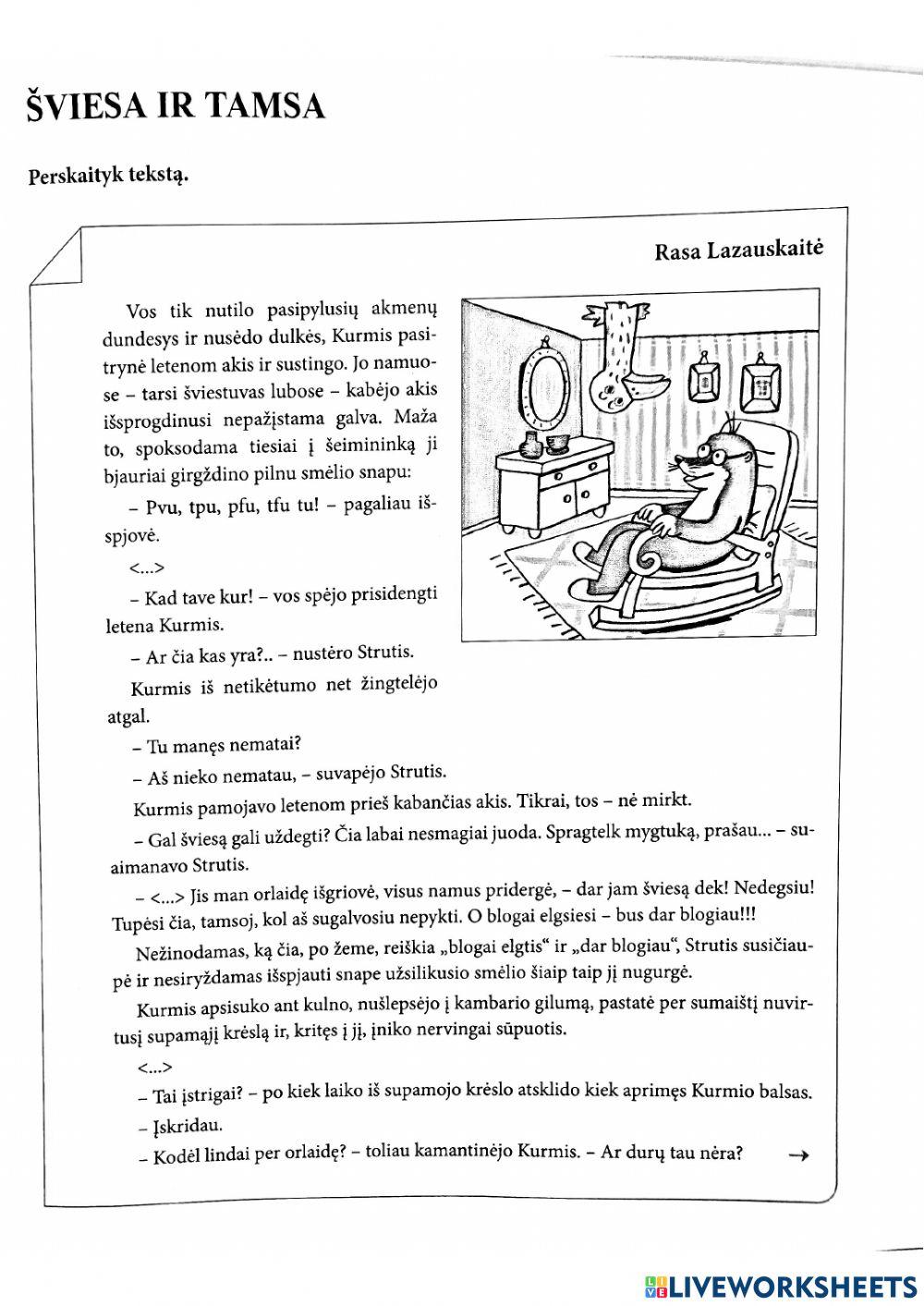 Lietuvių kalba, teksto suvokimas, Dviese bijoti drąsiau, 4kl