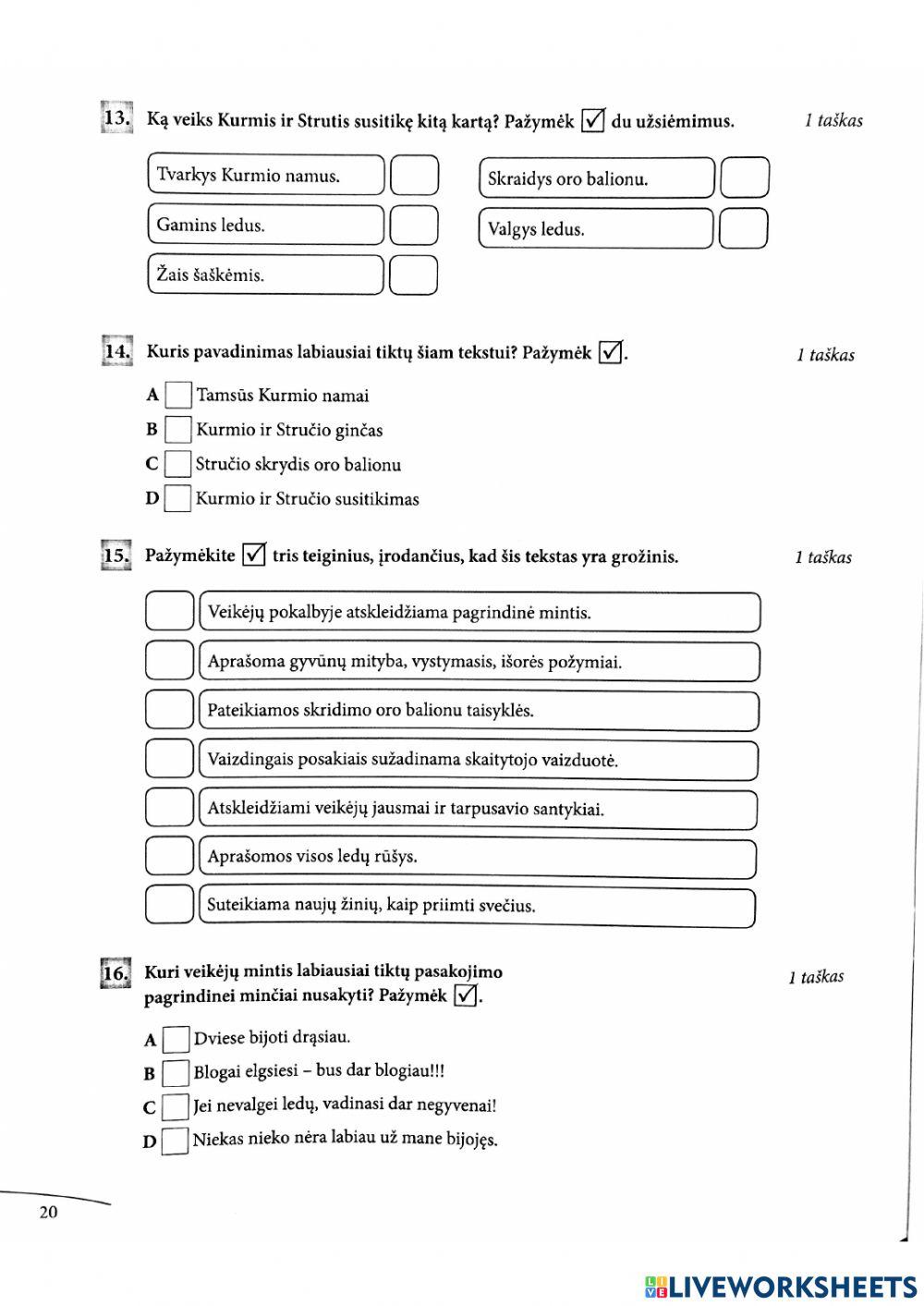 Lietuvių kalba, teksto suvokimas, Dviese bijoti drąsiau, 4kl