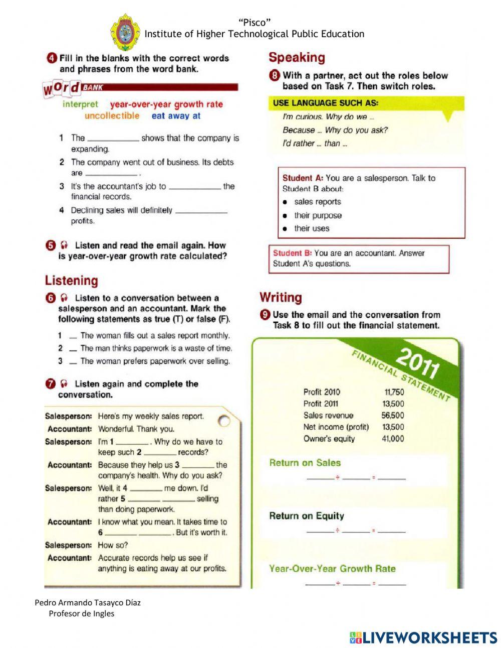 Gleaning information from financial statement