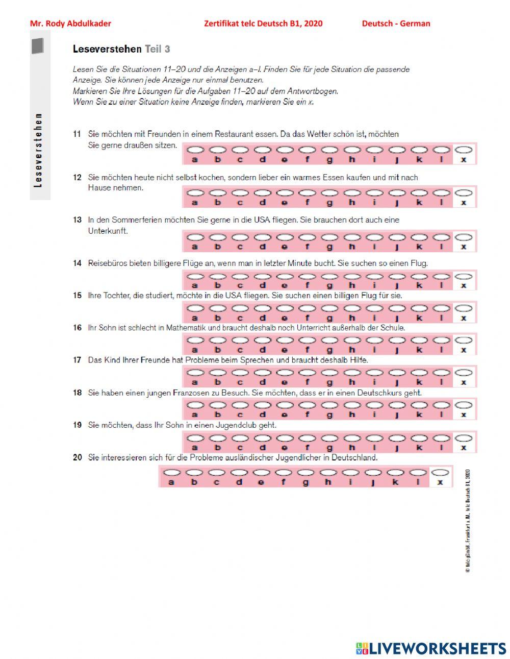 Zertifikat telc Deutsch B1 2020