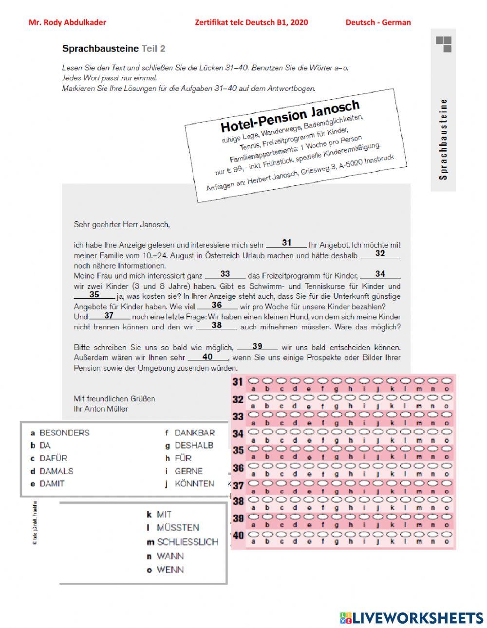 Zertifikat telc Deutsch B1 2020