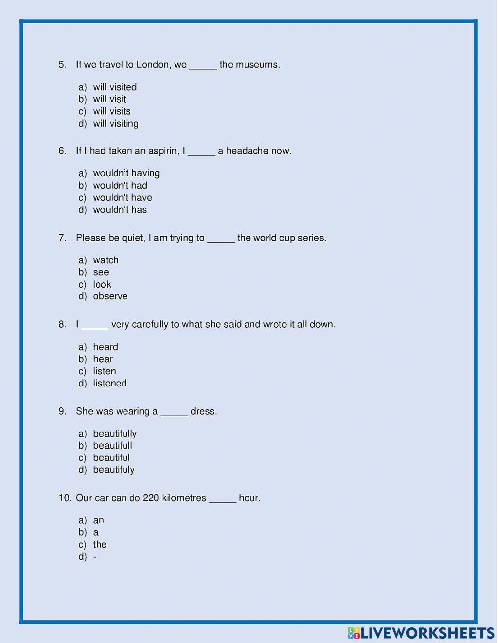 Mixed grammar multiple choice online exercise for live worksheets