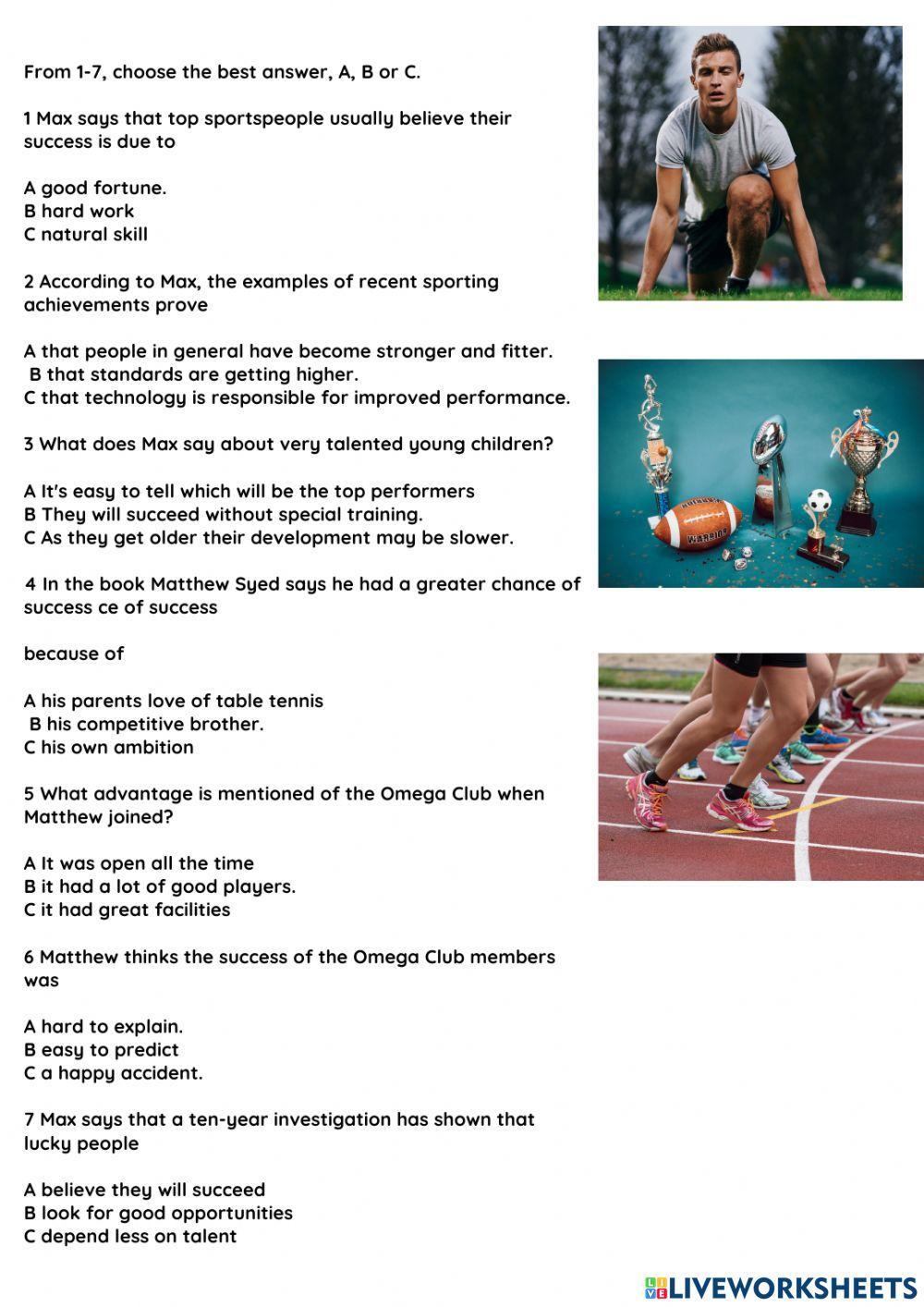 Sport luck or effort worksheet | Live Worksheets