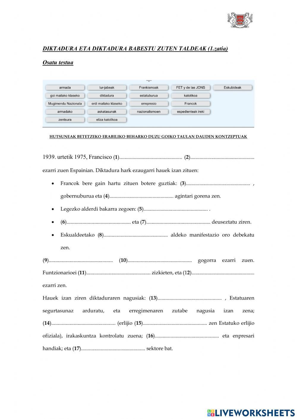 DIKTADURA ETA DIKTADURA BABESTU ZUTEN TALDEAK (1.zatia)