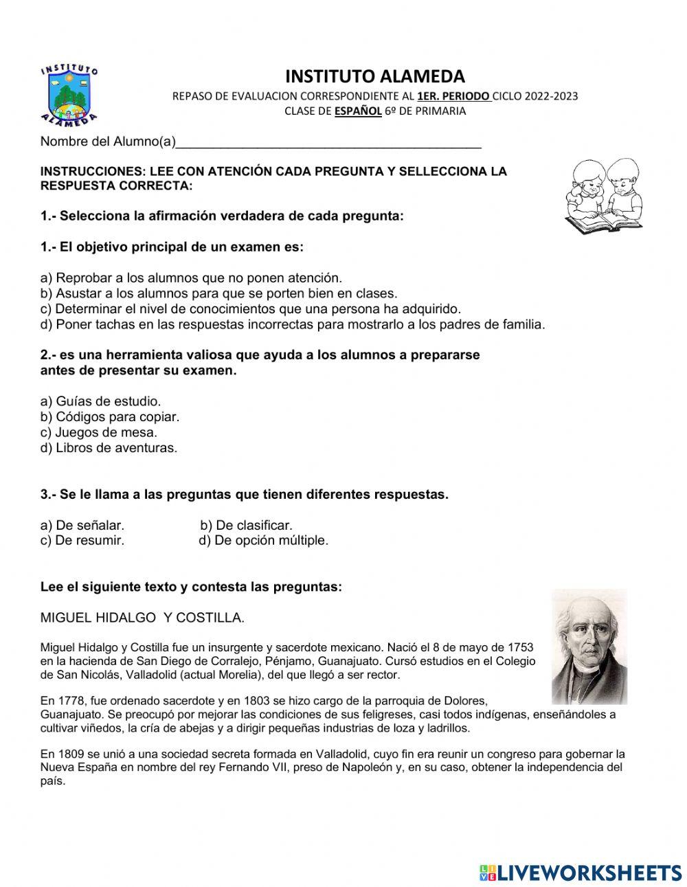 Repaso  español 6° prim