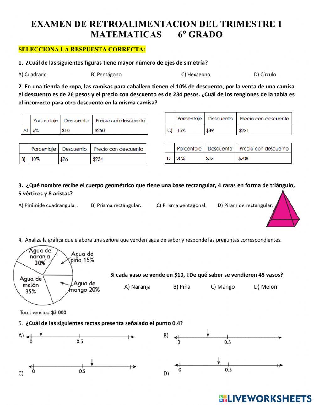 Examen de retroalimentacion matematicas tri 1-6