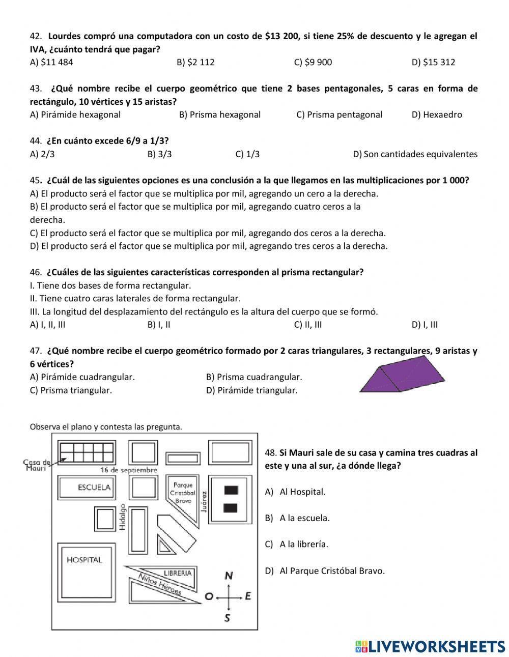 Examen de retroalimentacion matematicas tri 1-6
