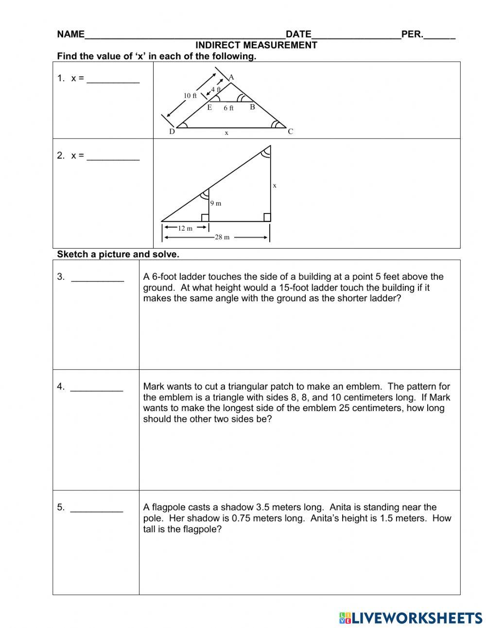 Indirect Measurement Worksheet Printable