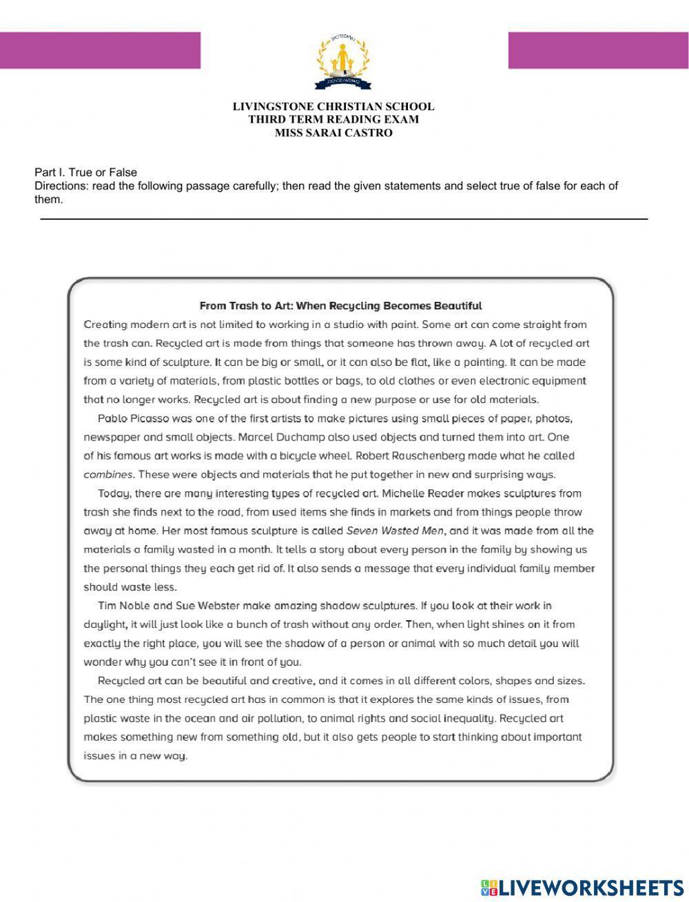 6th-Readingtest-Term I