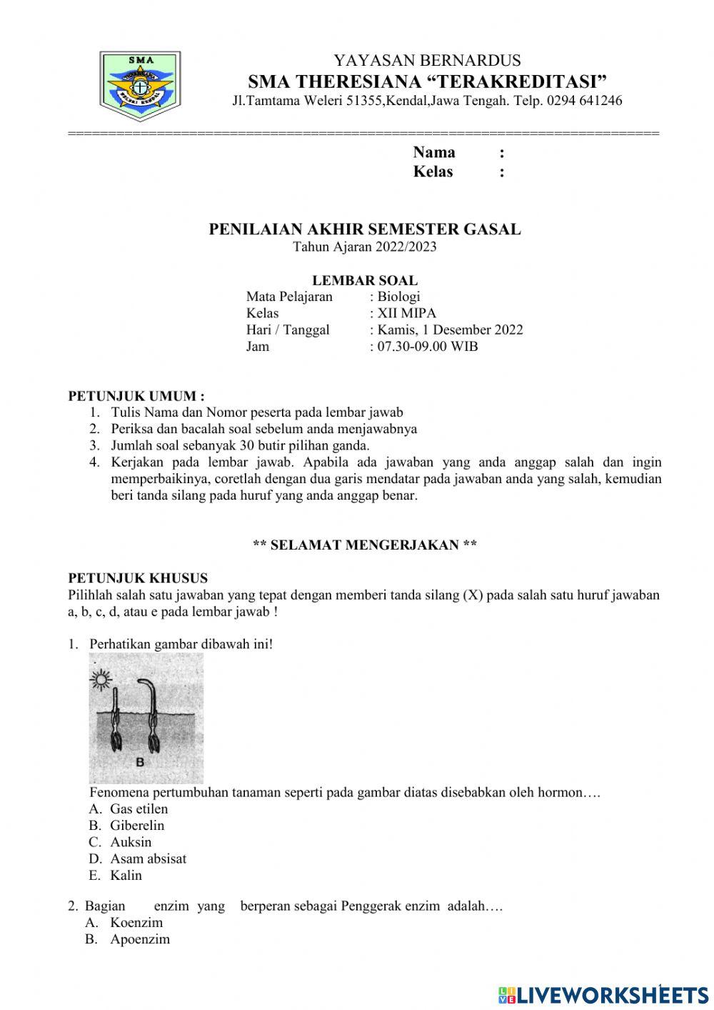PAS Biologi XII 2022-2023