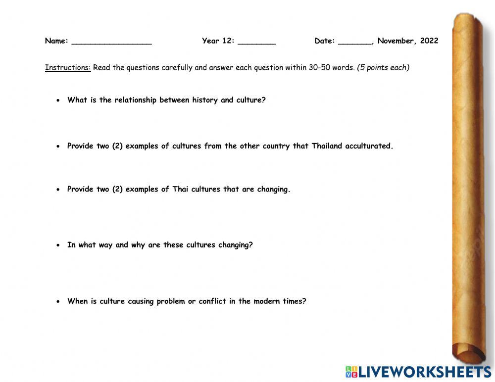 Culture and Identity -  Worksheet 1