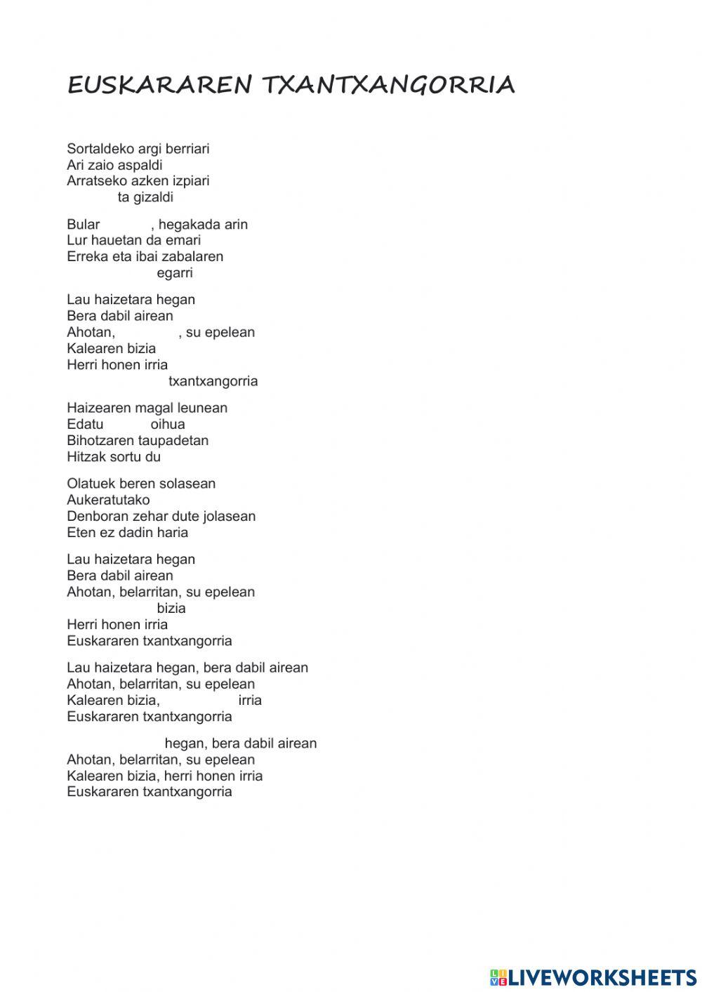 Euskararen txantxangorria hutsuneak bete