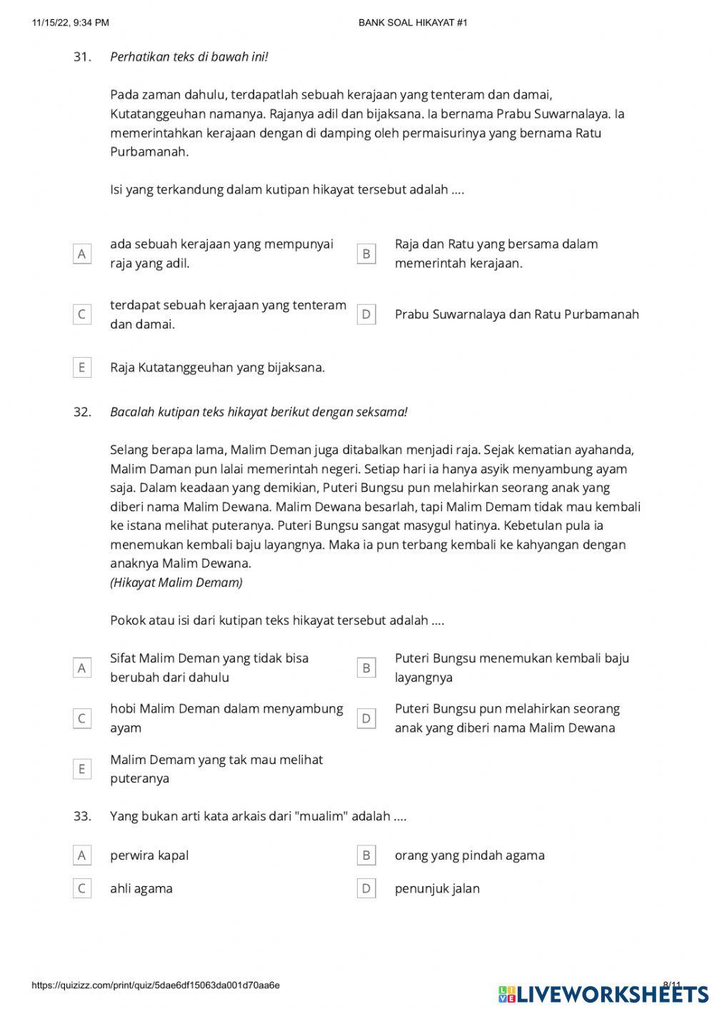 Ulangan harian hikayat