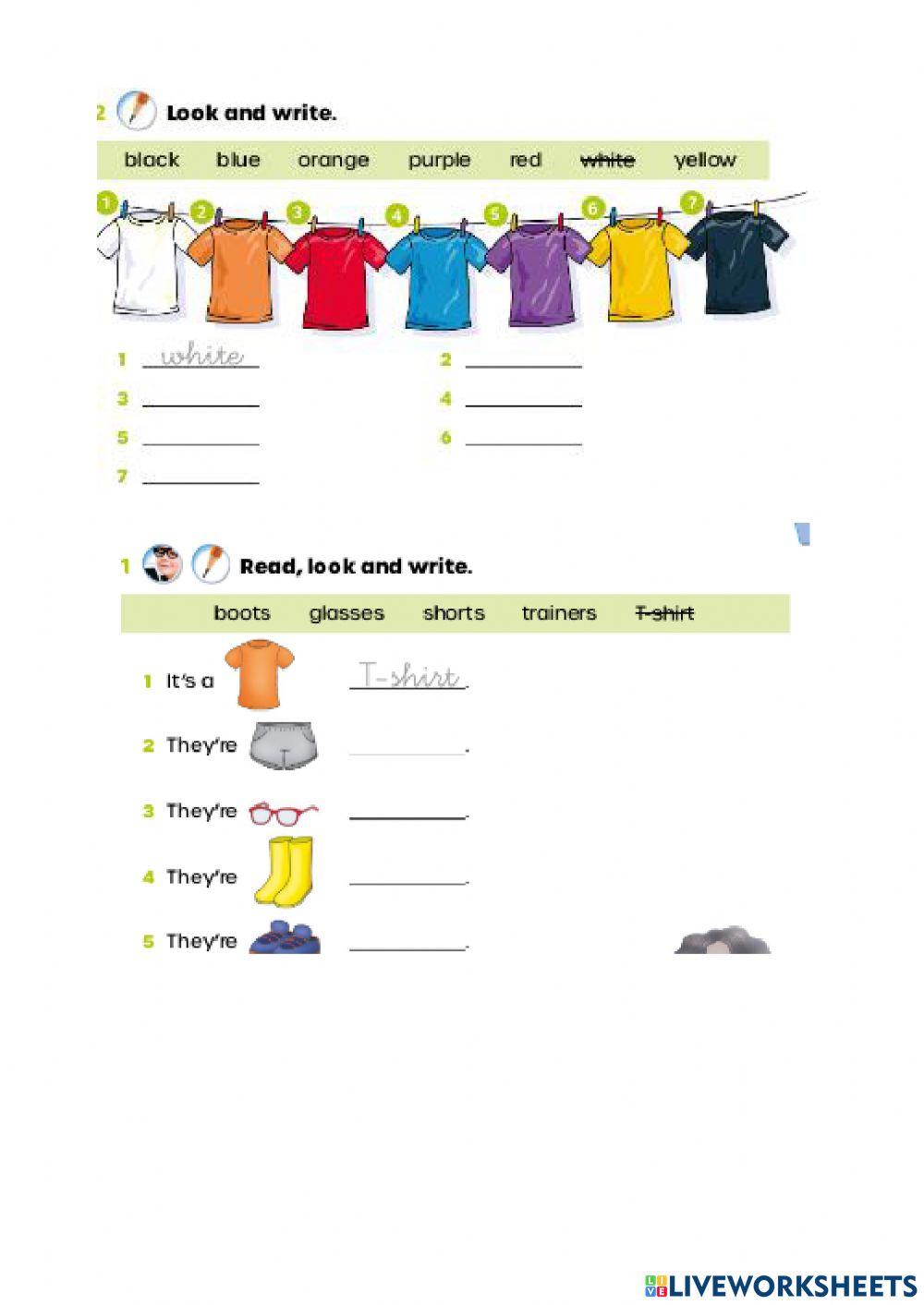 Clothes, colours and prepositions
