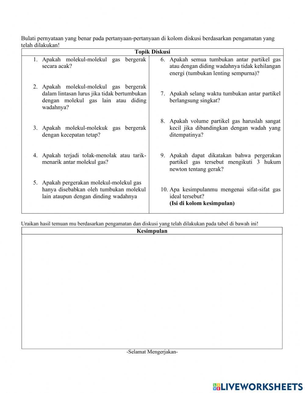 Percobaan Teori Kinetik Gas