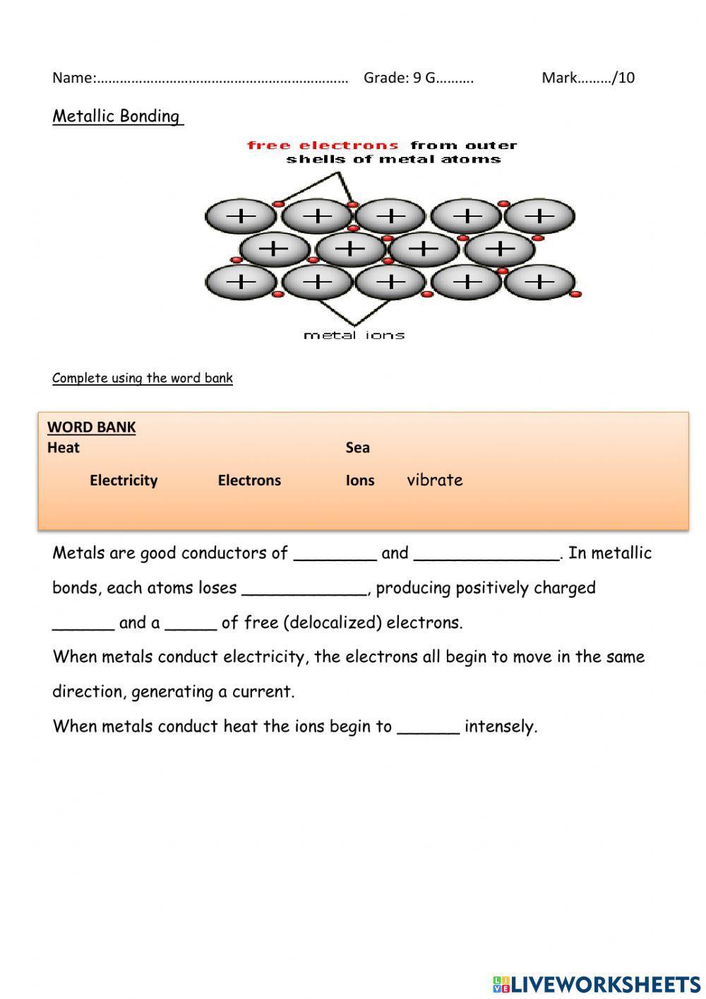 Solution Metallic Bonding Worksheet 10a 11b Studypool vrogue co