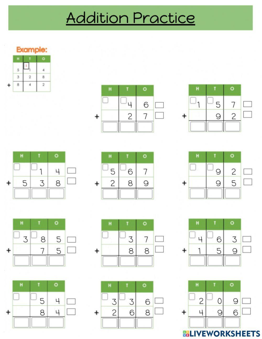 Addition with Regrouping Practice Addition with Regrouping Practice
