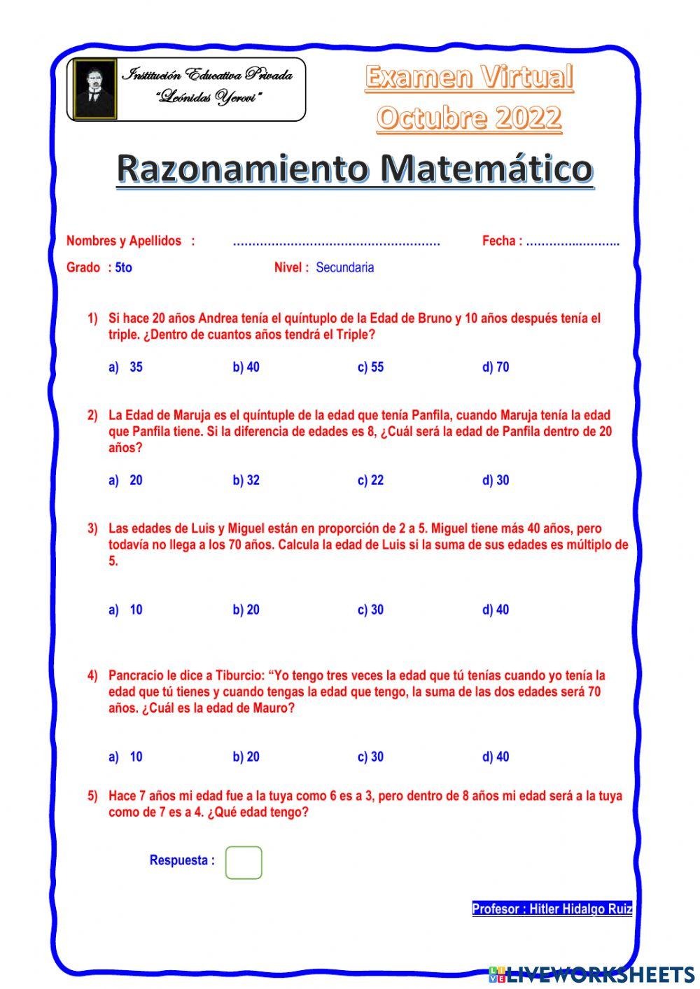 Raz Matemático 5to Sec